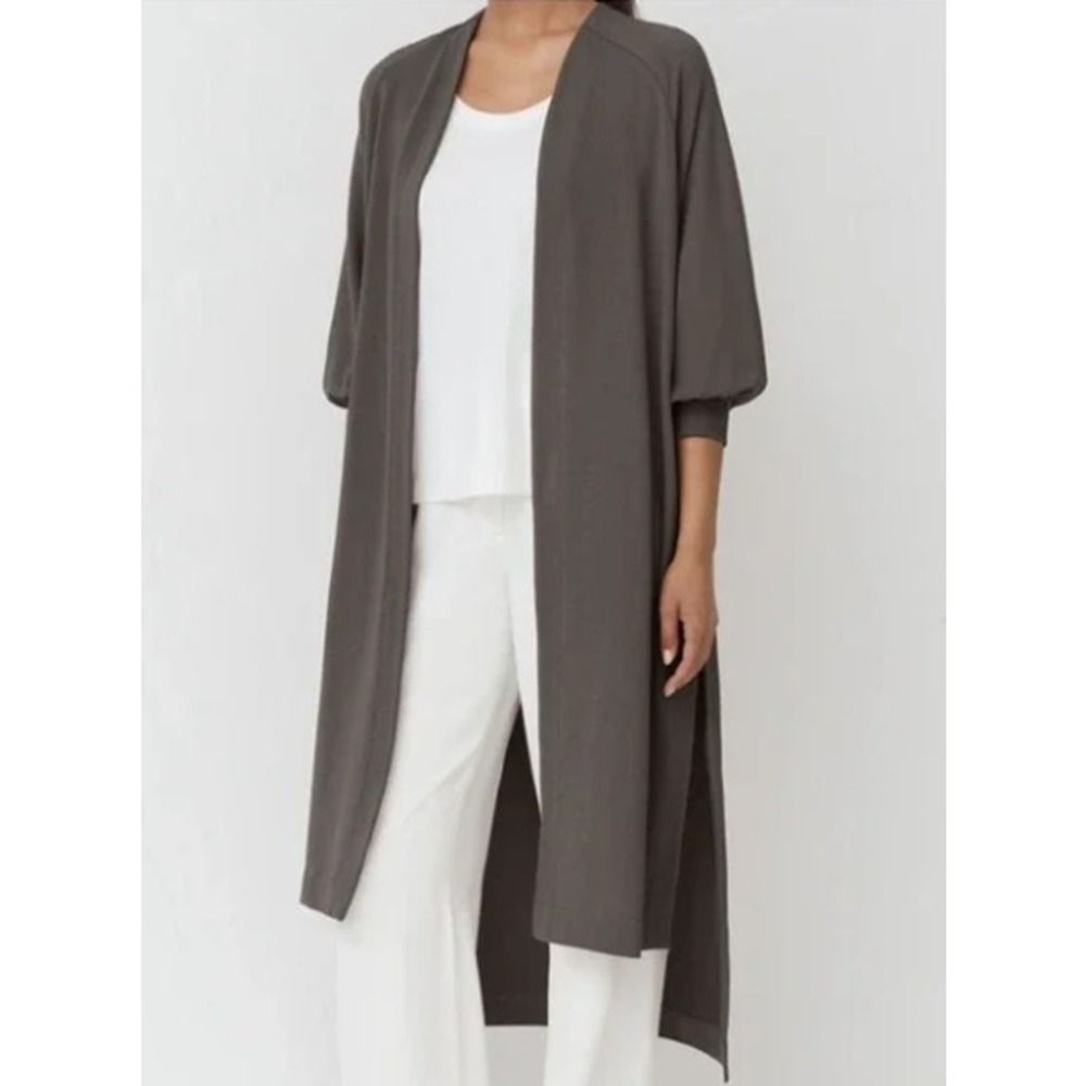 Cuyana French Terry Duster Cardigan Dove Gray S/M Long Open Front